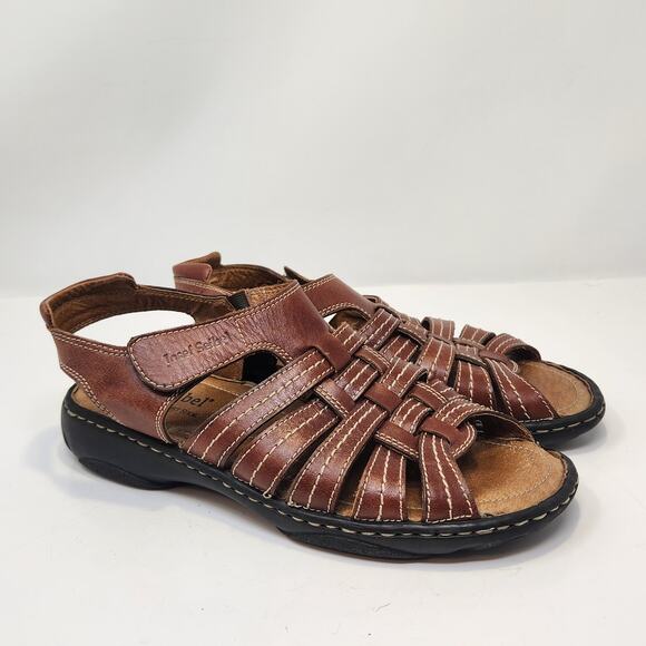 Josef Seibel Women Brown Leather Fisherman Sandals Size 39 US 8 Open Toe Comfort - Picture 1 of 8